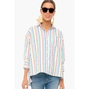 Tuckernuck POMANDER PLACE Rainbow Striped Adair Boyfriend Shirt Sz. S